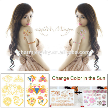 Großhandel wasserdicht Beliebte temporäre Flash Tattoo Aufkleber Farbe ändern in der Sonne BS-8001